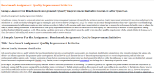 Benchmark Assignment  Quality Improvement Initiative