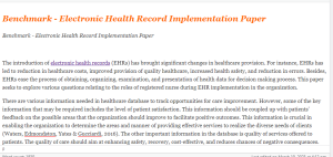 Benchmark - Electronic Health Record Implementation Paper