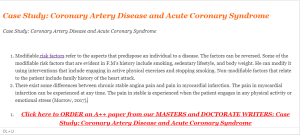 Case Study Coronary Artery Disease and Acute Coronary Syndrome