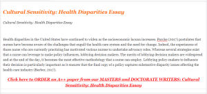 Cultural Sensitivity Health Disparities Essay