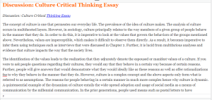 Discussion  Culture Critical Thinking Essay