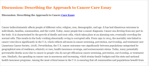 Discussion  Describing the Approach to Cancer Care Essay