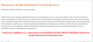 Discussion Health Information Technology Essay