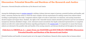 Discussion  Potential Benefits and Burdens of the Research and Justice