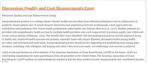 Discussion Quality and Cost Measurements Essay