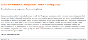 Executive Summary Assignment  Hand washing Essay