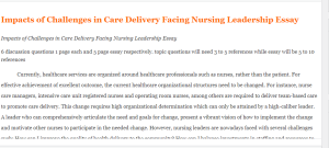 Impacts of Challenges in Care Delivery Facing Nursing Leadership Essay