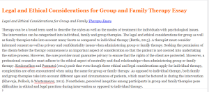 Legal and Ethical Considerations for Group and Family Therapy Essay
