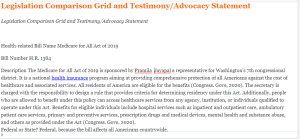 Legislation Comparison Grid and Testimony Advocacy Statement