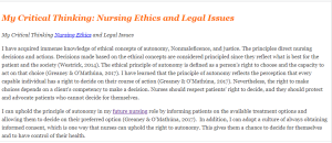 My Critical Thinking Nursing Ethics and Legal Issues