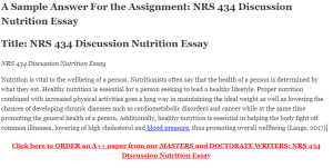 NRS 434 Discussion Nutrition Essay