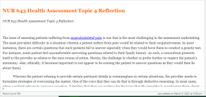 NUR 643 Health Assessment Topic 4 Reflection