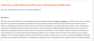 Overview of the Research Process Introduction Reflection