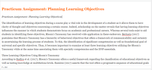 Practicum Assignment  Planning Learning Objectives