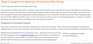 Week 6 Assignment Systemic Evaluation Plan Essay