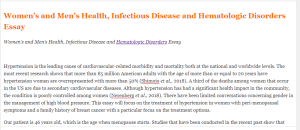 Women’s and Men’s Health, Infectious Disease and Hematologic Disorders Essay