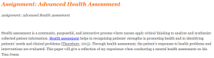 Assignment Advanced Health Assessment