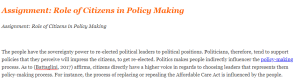 Assignment Role of Citizens in Policy Making