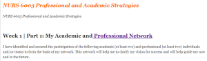 NURS 6003 Professional and Academic Strategies