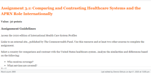 Assignment 3. 1 Comparing and Contrasting Healthcare Systems and the APRN Role Internationally