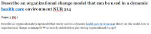 Describe an organizational change model that can be used in a dynamic health care environment NUR 514