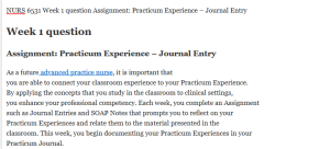 NURS 6531 Week 1 question Assignment: Practicum Experience – Journal Entry
