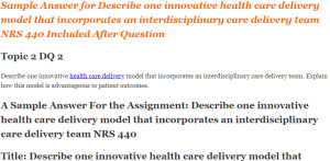 Describe one innovative health care delivery model that incorporates an interdisciplinary care delivery team NRS 440