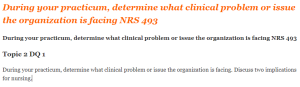 During your practicum, determine what clinical problem or issue the organization is facing NRS 493