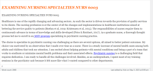 EXAMINING NURSING SPECIALTIES NURS 6003