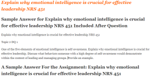 Explain why emotional intelligence is crucial for effective leadership NRS 451