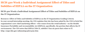 HCIS 420 Week 2 Individual Assignment Effect of Titles and Subtitles of HIPAA on the IT Organization