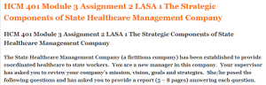 HCM 401 Module 3 Assignment 2 LASA 1 The Strategic Components of State Healthcare Management Company