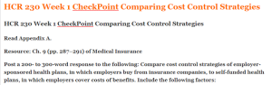 HCR 230 Week 1 CheckPoint Comparing Cost Control Strategies