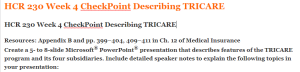 HCR 230 Week 4 CheckPoint Describing TRICARE