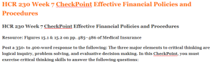 HCR 230 Week 7 CheckPoint Effective Financial Policies and Procedures