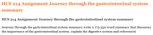 HCS 214 Assignment Journey through the gastrointestinal system summary