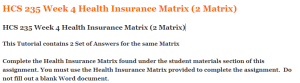 HCS 235 Week 4 Health Insurance Matrix (2 Matrix)