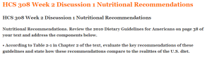 HCS 308 Week 2 Discussion 1 Nutritional Recommendations
