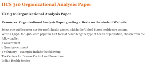 HCS 310 Organizational Analysis Paper