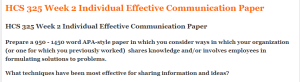 HCS 325 Week 2 Individual Effective Communication Paper