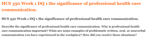 HCS 350 Week 1 DQ 1 the significance of professional health care communication.