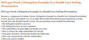 HCS 350 Week 3 Delegation Example in a Health Care Setting Presentation