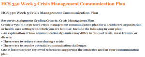 HCS 350 Week 5 Crisis Management Communication Plan