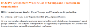 HCS 370 Assignment Week 3 Use of Groups and Teams in an Organization