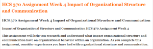 HCS 370 Assignment Week 4 Impact of Organizational Structure and Communication