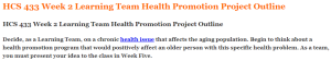 HCS 433 Week 2 Learning Team Health Promotion Project Outline