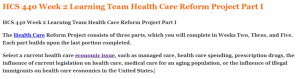 HCS 440 Week 2 Learning Team Health Care Reform Project Part I
