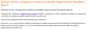 HCS 451 Week 1 Assignment Continuous Quality Improvement Timeline(2 Sheet)