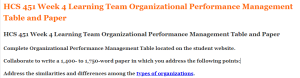 HCS 451 Week 4 Learning Team Organizational Performance Management Table and Paper
