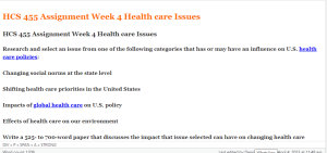 HCS 455 Assignment Week 4 Health care Issues